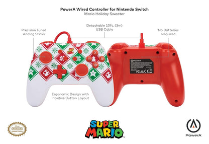 NS: POWERA WIRED CONTROLLER - MARIO HOLIDAY SWEATER EDITION