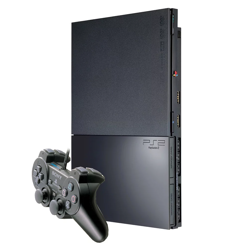 PS2: CONSOLE - SLIM BLACK - INCL: 1 CTRL; HOOKUPS (COSMETIC ISSUES) (USED)
